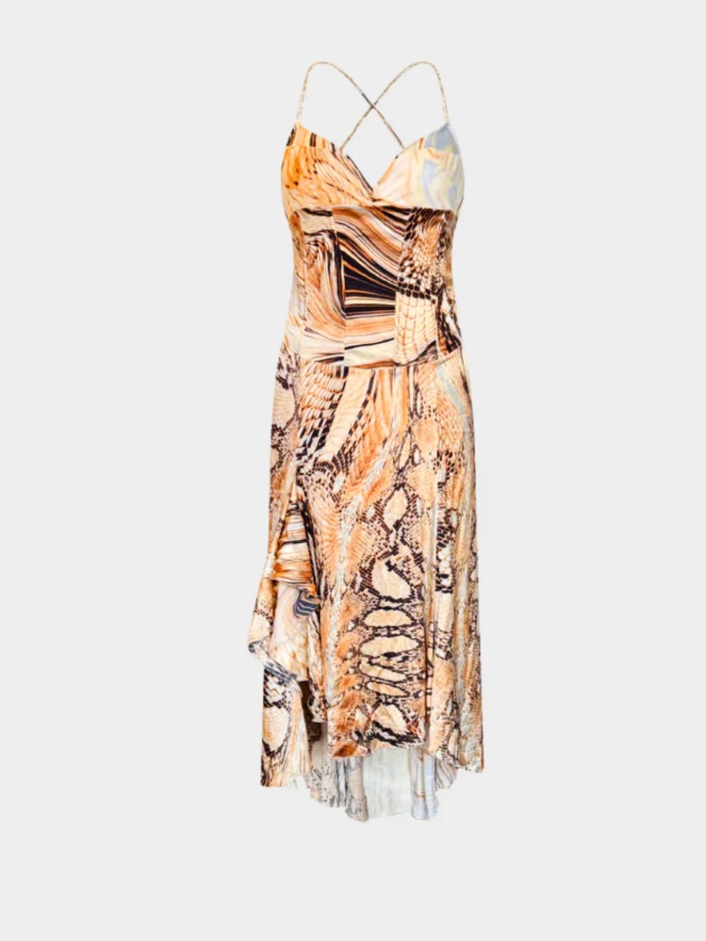 Just Cavalli Roberto Cavalli SS 2007 Just Cavalli Beige Python Silk Pattern Dres